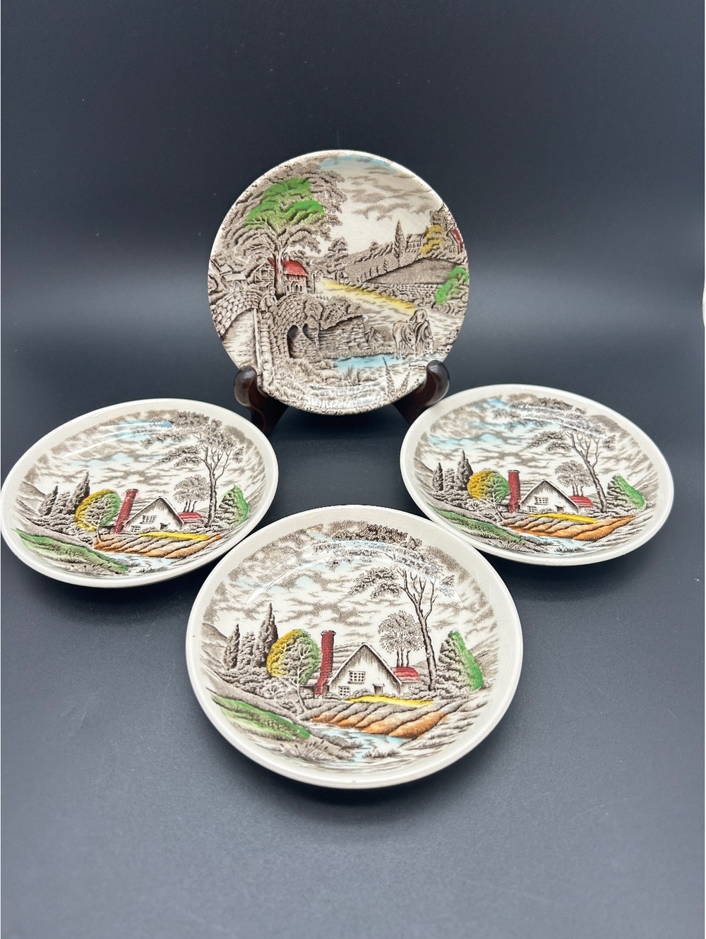 4 Vintage Myott Staffordshire Transferware Coaster/Trinket Plate